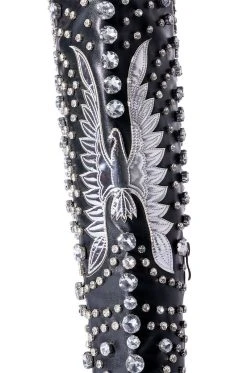 AZALEA WANG UPBEAT RHINESTONE EMBELLISHED WESTERN BOOT IN BLACK -AKIRA salestore azalea wang upbeat rhinestone embellished western boot in black black 5 5