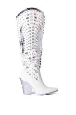Alternative view of AZALEA WANG UPBEAT RHINESTONE EMBELLISHED WESTERN BOOT IN WHITE