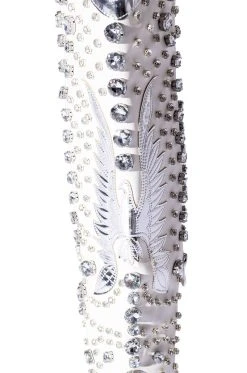 AZALEA WANG UPBEAT RHINESTONE EMBELLISHED WESTERN BOOT IN WHITE -AKIRA salestore azalea wang upbeat rhinestone embellished western boot in white white 5 5