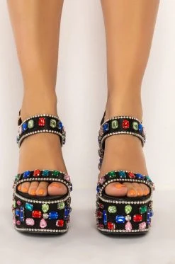 AZALEA WANG WOULDNT CHANGE A THING CHUNKY SANDAL IN BLACK MULTI -AKIRA salestore azalea wang wouldnt change a thing chunky sandal in black multi black multi 3 3
