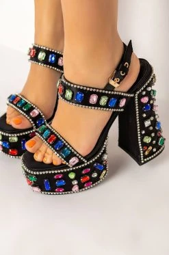 AZALEA WANG WOULDNT CHANGE A THING CHUNKY SANDAL IN BLACK MULTI -AKIRA salestore azalea wang wouldnt change a thing chunky sandal in black multi black multi 5 5
