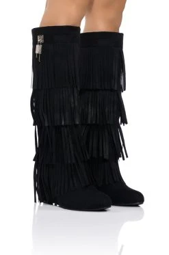 DIXIE FRINGE WEDGE BOOT IN BLACK