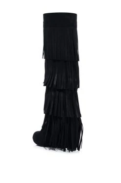 DIXIE FRINGE WEDGE BOOT IN BLACK -AKIRA salestore dixie fringe wedge boot in black black 4 4