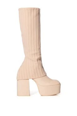 Alternative view of EXACTLY SIS KNIT FOLD OVER CHUNKY HEEL PLATFORM BOOT IN NUDE