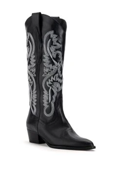GENUINE LEATHER IGGY METALLIC WESTERN STYLE BELOW THE KNEE BOOT IN BLACK -AKIRA salestore iggy metallic western style below the knee boot in blackwhite black 3 3