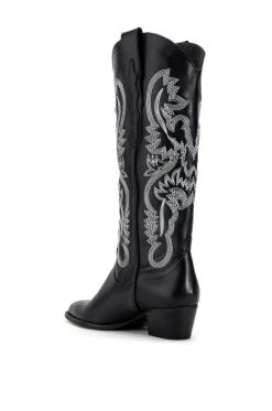 GENUINE LEATHER IGGY METALLIC WESTERN STYLE BELOW THE KNEE BOOT IN BLACK -AKIRA salestore iggy metallic western style below the knee boot in blackwhite black 4 4