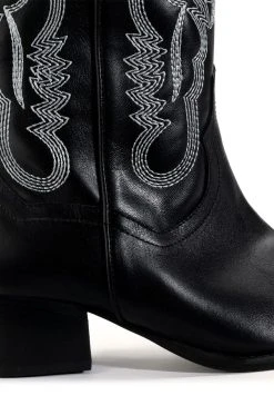 GENUINE LEATHER IGGY METALLIC WESTERN STYLE BELOW THE KNEE BOOT IN BLACK -AKIRA salestore iggy metallic western style below the knee boot in blackwhite black 5 5