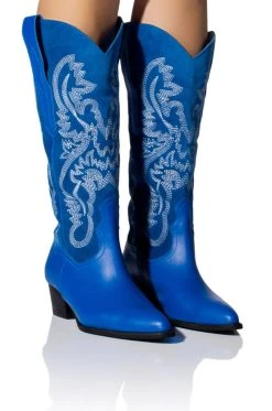 GENUINE LEATHER IGGY METALLIC WESTERN STYLE BELOW THE KNEE BOOT IN BLUE