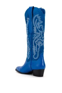 GENUINE LEATHER IGGY METALLIC WESTERN STYLE BELOW THE KNEE BOOT IN BLUE -AKIRA salestore iggy metallic western style below the knee boot in blue blue 4 4