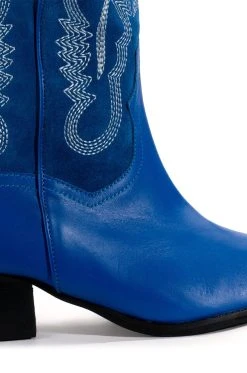 GENUINE LEATHER IGGY METALLIC WESTERN STYLE BELOW THE KNEE BOOT IN BLUE -AKIRA salestore iggy metallic western style below the knee boot in blue blue 5 5