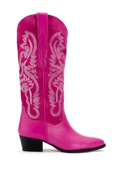 Alternative view of GENUINE LEATHER IGGY METALLIC WESTERN STYLE BELOW THE KNEE BOOT IN FUCHSIA