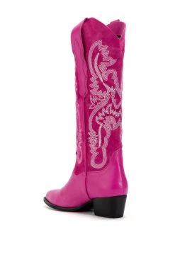 GENUINE LEATHER IGGY METALLIC WESTERN STYLE BELOW THE KNEE BOOT IN FUCHSIA -AKIRA salestore iggy metallic western style below the knee boot in fuchsia fuchsia 4 4