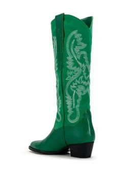 GENUINE LEATHER IGGY METALLIC WESTERN STYLE BELOW THE KNEE BOOT IN GREEN -AKIRA salestore iggy metallic western style below the knee boot in green green 4 4