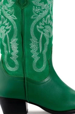 GENUINE LEATHER IGGY METALLIC WESTERN STYLE BELOW THE KNEE BOOT IN GREEN -AKIRA salestore iggy metallic western style below the knee boot in green green 5 5