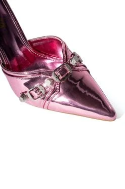 ISN'T IT ROMANTIC PINK METALLIC PUMP -AKIRA salestore isnt it romantic pink metallic pump pink 5 5