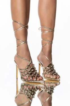 IT'S ABOUT DAMN TIME STILETTO SANDAL IN GOLD