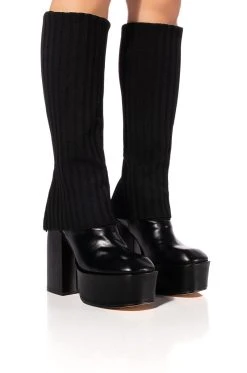 LEILA KNIT FOLD OVER CHUNKY BOOT IN BLACK