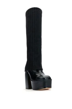 LEILA KNIT FOLD OVER CHUNKY BOOT IN BLACK -AKIRA salestore leila knit fold over chunky boot in black black 3 3