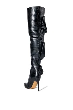 LEVEL UP OVER THE KNEE CROC STILETTO CARGO BOOT IN BLACK -AKIRA salestore level up over the knee croc stiletto cargo boot in black black 4 4