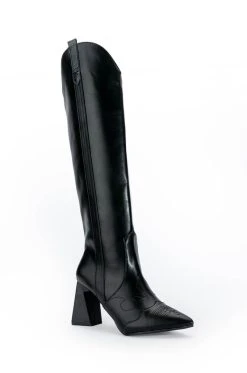 POSTED BLACK KNEE HIGH WESTERN BOOT -AKIRA salestore posted black knee high western boot black 4 4
