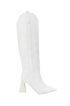 POSTED WHITE KNEE HIGH WESTERN BOOT -AKIRA salestore posted white knee high western boot white 3 3
