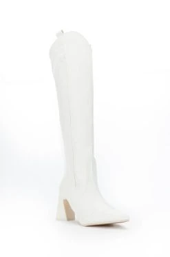 POSTED WHITE KNEE HIGH WESTERN BOOT -AKIRA salestore posted white knee high western boot white 4 4