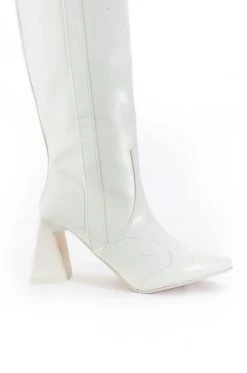 POSTED WHITE KNEE HIGH WESTERN BOOT -AKIRA salestore posted white knee high western boot white 6 6