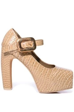 Alternative view of ROUNDABOUT CHUNKY CROC MARY JANE PUMP IN NUDE