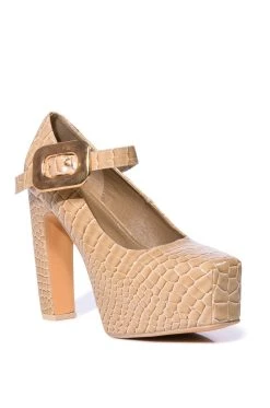 ROUNDABOUT CHUNKY CROC MARY JANE PUMP IN NUDE -AKIRA salestore roundabout chunky croc mary jane pump in nude nude 3 3