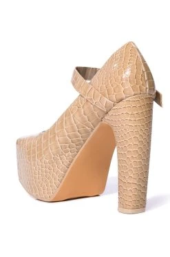 ROUNDABOUT CHUNKY CROC MARY JANE PUMP IN NUDE -AKIRA salestore roundabout chunky croc mary jane pump in nude nude 4 4
