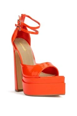 Alternative view of SAY MY NAME POINTED PEEP TOE CHUNKY SANDAL IN RED ORANGE
