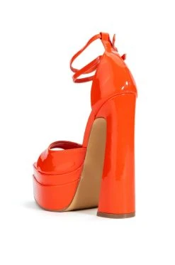 SAY MY NAME POINTED PEEP TOE CHUNKY SANDAL IN RED ORANGE -AKIRA salestore say my name pointed peep toe chunky sandal in red orange orange multi 4 4