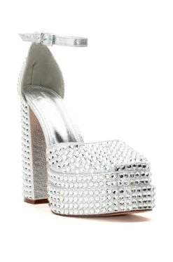 SIP OF SPARKLING SILVER PLATFORM MARY JANES -AKIRA salestore sip of sparkling silver platform mary janes silver 3 3
