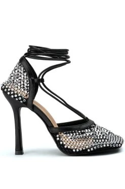 Alternative view of SUPERSTAR STATUS SQUARE TOE NETTED STRAPPY PUMP IN BLACK