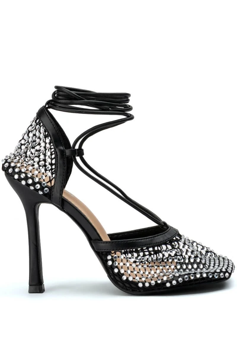 SUPERSTAR STATUS SQUARE TOE NETTED STRAPPY PUMP IN BLACK 2 SUPERSTAR STATUS SQUARE TOE NETTED STRAPPY PUMP IN BLACK - Image 2