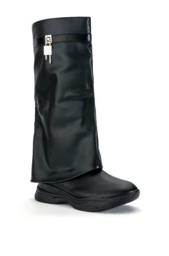 TRIPLE SEC FOLD OVER FLAT BOOT IN BLACK -AKIRA salestore triple sec fold over flat boot in black black 3 3