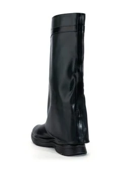 TRIPLE SEC FOLD OVER FLAT BOOT IN BLACK -AKIRA salestore triple sec fold over flat boot in black black 4 4