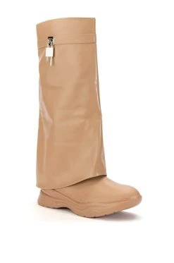 TRIPLE SEC FOLD OVER FLAT BOOT IN NUDE -AKIRA salestore triple sec fold over flat boot in nude nude 3 3