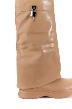TRIPLE SEC FOLD OVER FLAT BOOT IN NUDE -AKIRA salestore triple sec fold over flat boot in nude nude 5 5