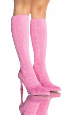 ZERO GRAVITY MID CALF KNIT CHUNKY BOOT IN PINK -AKIRA salestore zero gravity mid calf knit chunky boot in pink pink 1 1